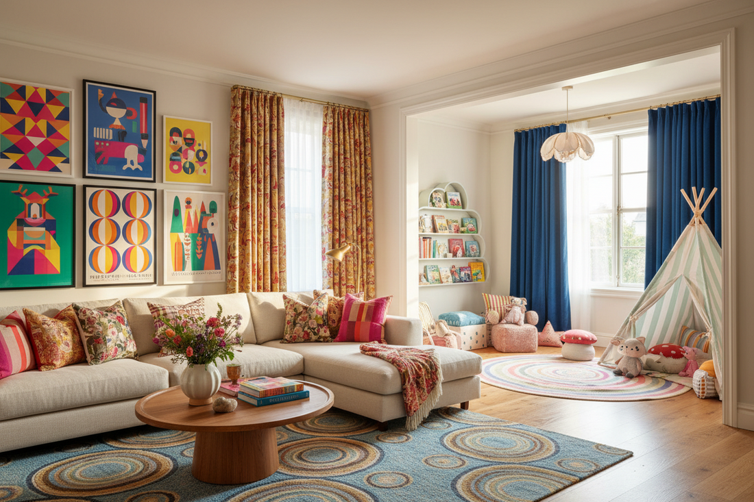 Colorful Home Styling With Posters, Kids’ Décor, and Curtain Accents