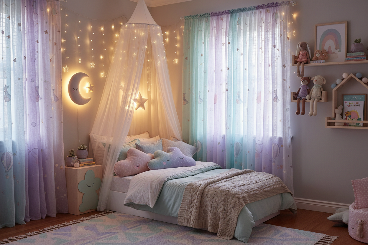 Create a Dreamy Kids' Bedroom with Wall Lights, Kids' Room Window Décor, and Home Décor & Curtain Accents