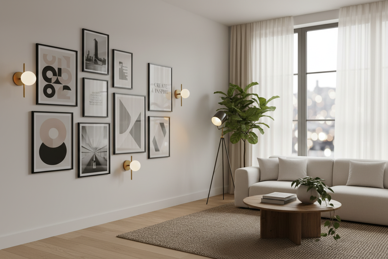 Creative Studio Styling Using Posters, Wall Lights, and Window Ambience
