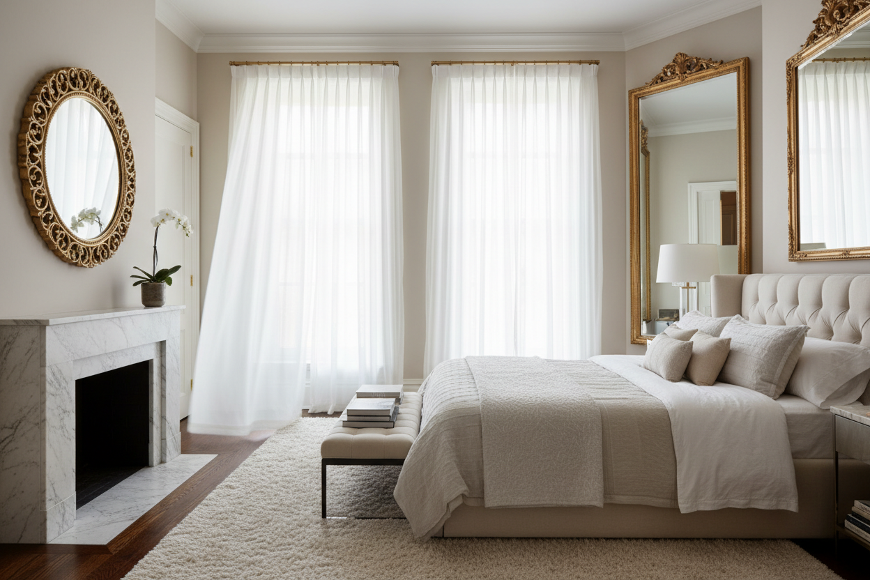 Luxury Bedroom Refresh Ideas Using Mirrors and Window Hardware