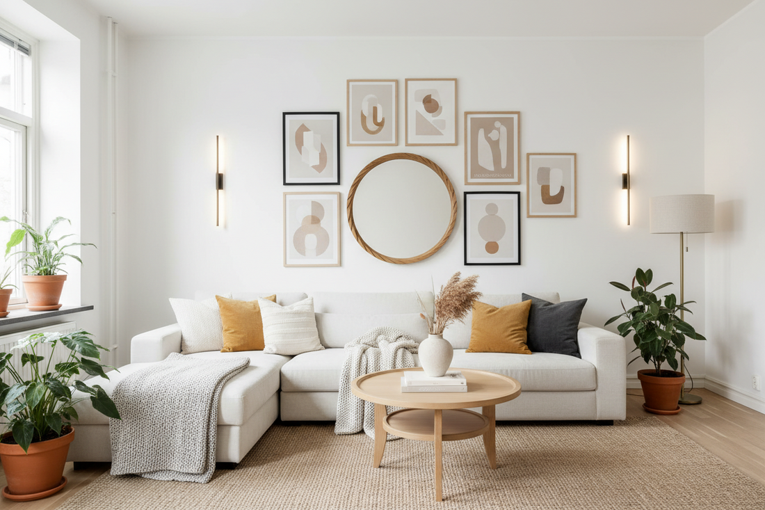 Modern Living Room Makeovers with Wall Lights, Mirrors, and Posters & Prints