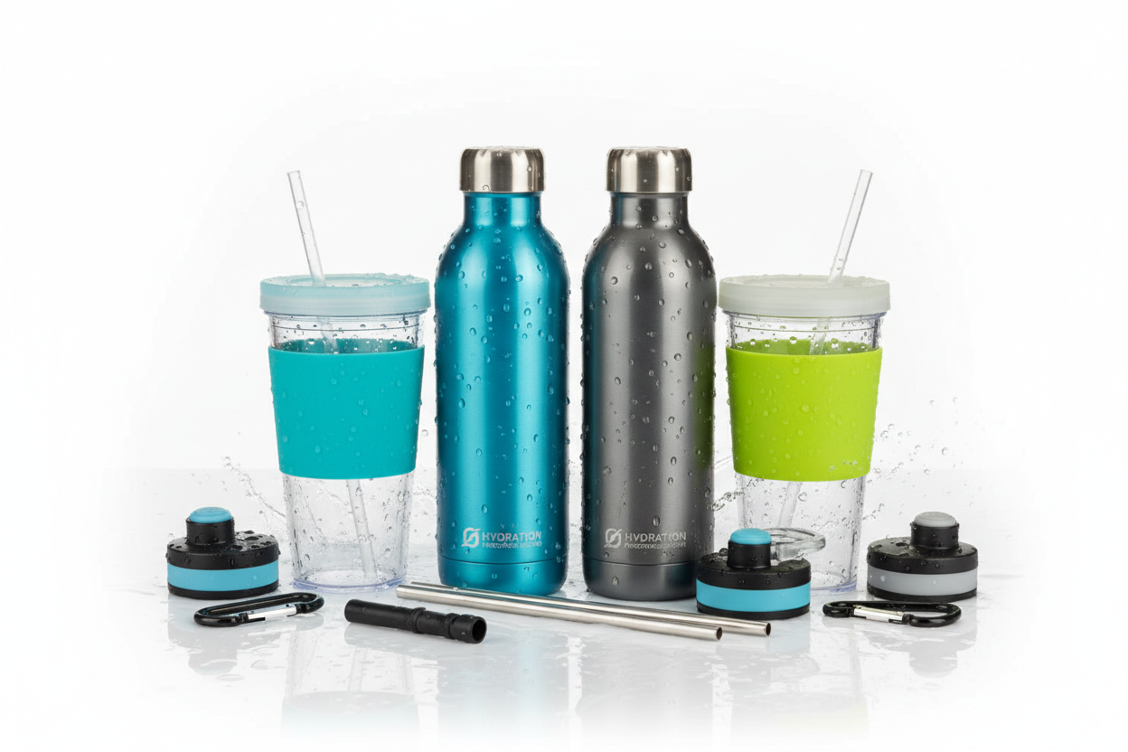 Hydration Performance System With Sports Drinkware Bottles, Straw Tumblers, and Sports Drinkware Accessories