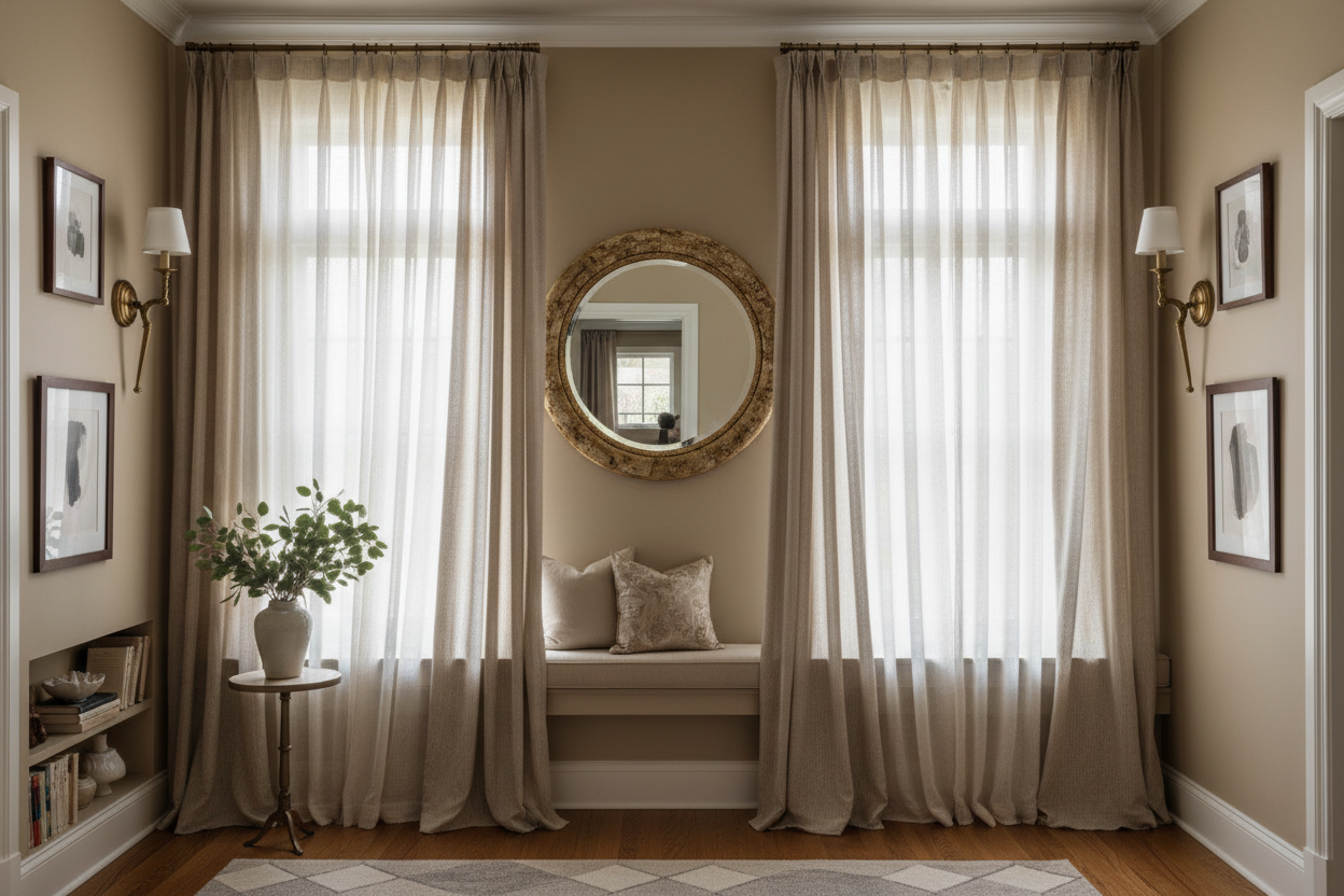 Stylish Window Retreats With Wall Lights, Curtains, and Mirrors