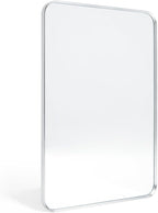 Wall Mount Mirror for Bathroom, Brush Silver Metal Framed Rounded Corner by Minuover