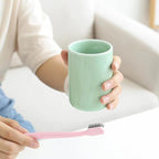 Japanese Simple Black and White Style handleless Ceramic Mug Hotel Teacup Toothbrush Cup Washing Mouth Cup. (Green)