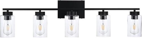 5 Light Bathroom Vanity Light Fixtures, Matte Black Modern Wall Lights by A1A9