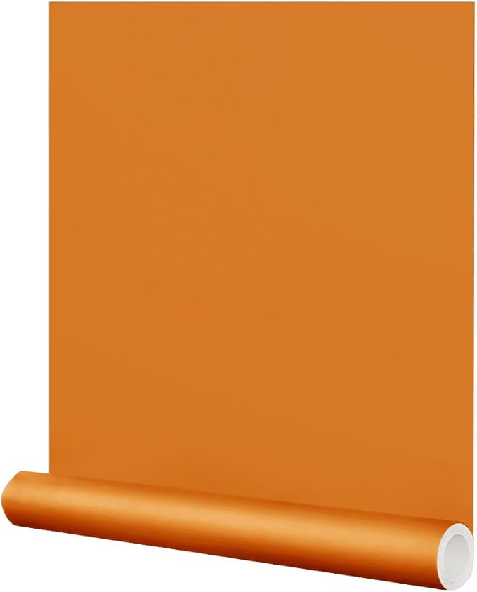 FUKU MON Vibrant Orange Peel and Stick Wallpaper 24" x 394" Solid Matte Contact by MeetyourallDIYneeds