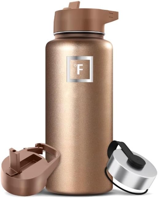 IRON °FLASK Camping & Hiking Hydration Flask with Straw, Wide Mouth Insulated Stainless Steel Sports Water Bottle - 32 oz Pearl Beige