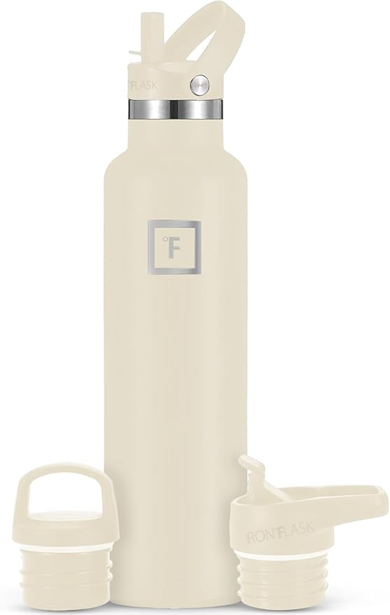 IRON °FLASK Camping & Hiking Hydration Flask with Straw, BPA-Free Insulated Stainless Steel Sports Water Bottle - 24 oz Cashmere Cream