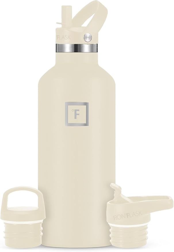 IRON °FLASK Camping & Hiking Hydration Flask with Straw, BPA-Free Insulated Stainless Steel Sports Water Bottle - 32 oz Cashmere Cream