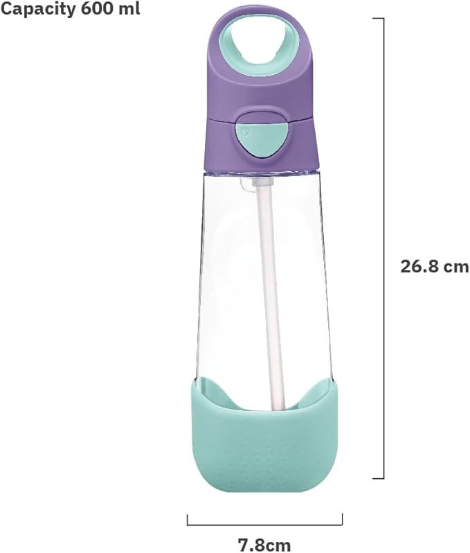 b.box 20oz Tritan Kids Water Bottle –Toddler Drink Bottle with Straw for School, Daycare, Travel w/Easy-Grip Triangular Design, Leak Proof Lid & Handle, BPA Free, Dishwasher Safe (Lilac Pop)