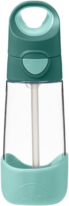 b.box 15oz Tritan Kids Water Bottle – Toddler Drink Bottle with Straw for School, Daycare, Travel w/Easy-Grip Triangular Design, Leak Proof Lid & Handle, BPA Free, Dishwasher Safe (Emerald Forest)