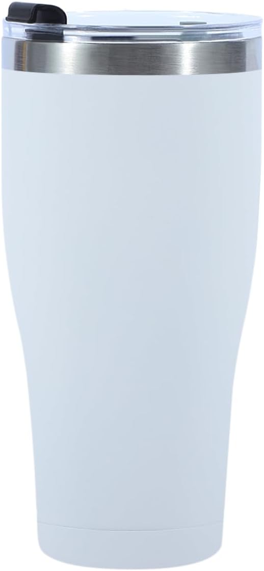 Travel Coffee Tumbler 30 oz, Stainless Steel Mug with Lid and Straw, Insulated Cup for Water, Tea, Hot and Cold Drinks (White)