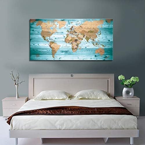 Large Wall Art Blue map of The World Painting Ready to Hang 20"x40"Large Framed - Image 4