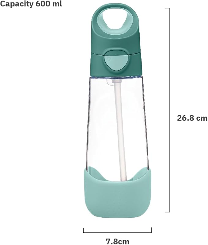 b.box 20oz Tritan Kids Water Bottle –Toddler Drink Bottle with Straw for School, Daycare, Travel w/Easy-Grip Triangular Design, Leak Proof Lid & Handle, BPA Free, Dishwasher Safe (Emerald Forest)