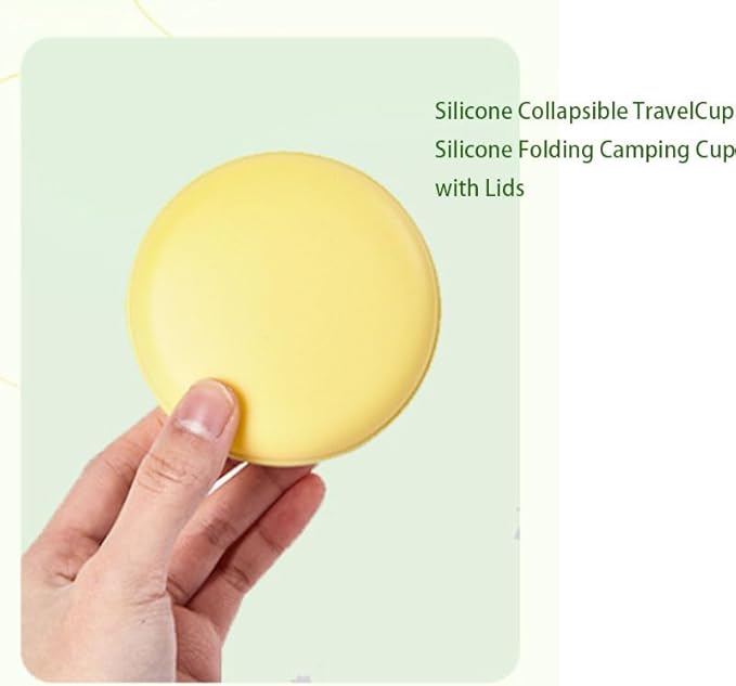 Collapsible Travel Cup, Purple, Food-Grade Silicone, 6 Ounces, Foldable Design with Lid, BPA-Free, Round, for Camping, Hiking, Outdoor Activities (Yellow)