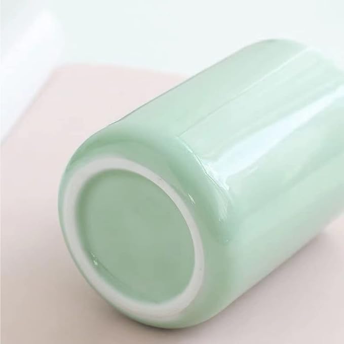 Japanese Simple Black and White Style handleless Ceramic Mug Hotel Teacup Toothbrush Cup Washing Mouth Cup. (Green)