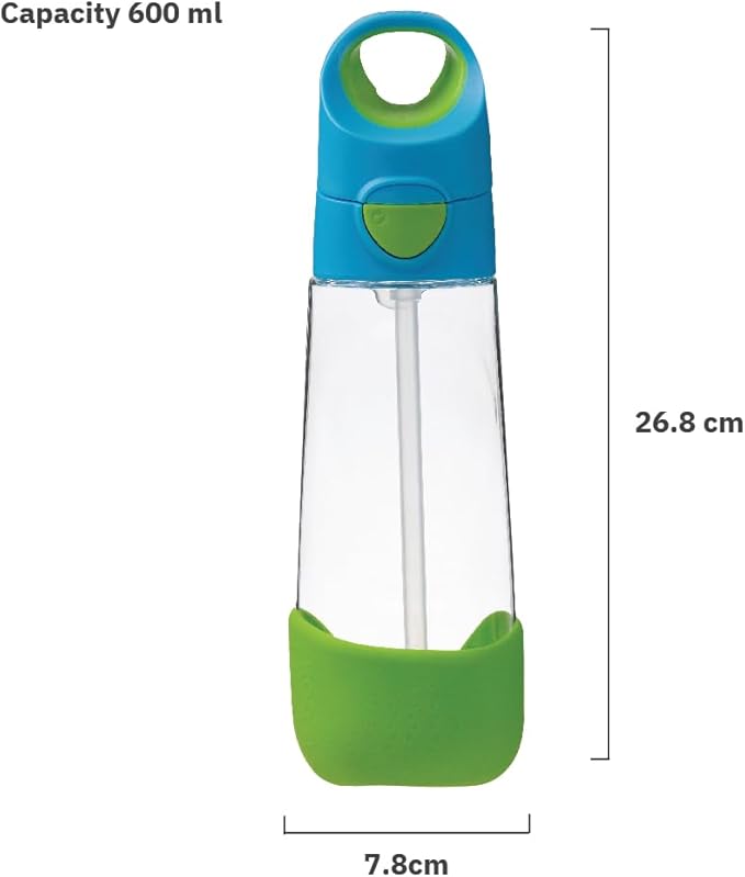 b.box 20oz Tritan Kids Water Bottle –Toddler Drink Bottle with Straw for School, Daycare, Travel w/Easy-Grip Triangular Design, Leak Proof Lid & Handle, BPA Free, Dishwasher Safe (Ocean Breeze)