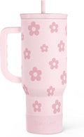SANDJEST Floral Tumbler with Handle and Straw 40oz Stainless Sleel Slider Tumbler Travel Coffee Mug for Women - Gift Idea for Birthday Christmas
