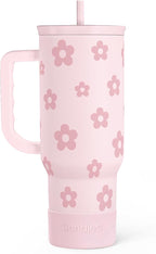 SANDJEST Floral Tumbler with Handle and Straw 40oz Stainless Sleel Slider Tumbler Travel Coffee Mug for Women - Gift Idea for Birthday Christmas