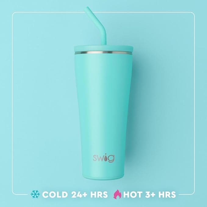 Swig Life 32oz Straw Tumbler, Travel Coffee Tumbler with Lid, Cup Holder Friendly Travel Coffee Mug, Stainless Steel, 32 oz Reusable Insulated Coffee Mug (Saturdays In College Station)
