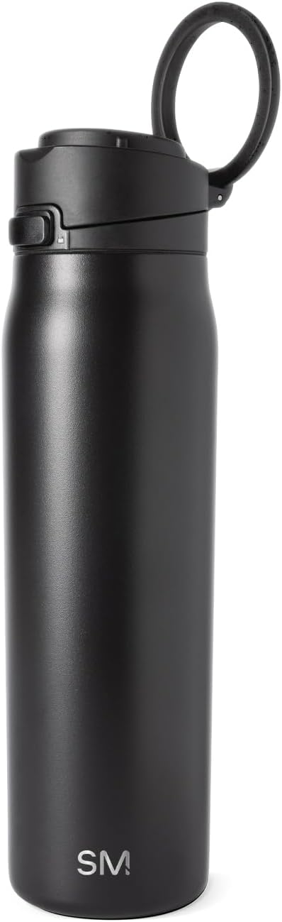 Simple Modern Mesa Loop Water Bottle with Covered Straw and Handle | 24oz Cup Holder Friendly Insulated Stainless Steel Bottles for Travel, Sports and School | Midnight Black