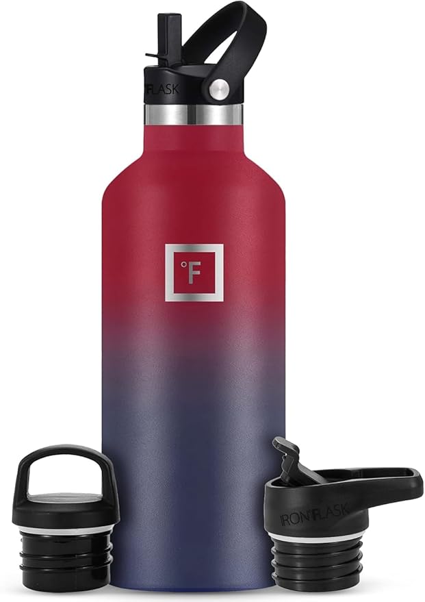 IRON °FLASK Camping & Hiking Hydration Flask with Straw, BPA-Free Insulated Stainless Steel Sports Water Bottle - 32 oz Dark Rainbow