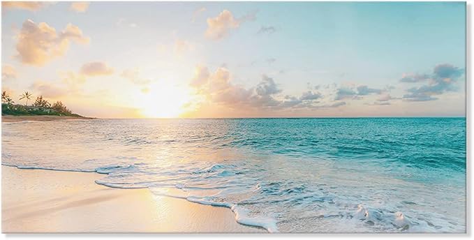 Goldfoilart Large Beach Sunset Canvas Wall Art by Goldfoilart