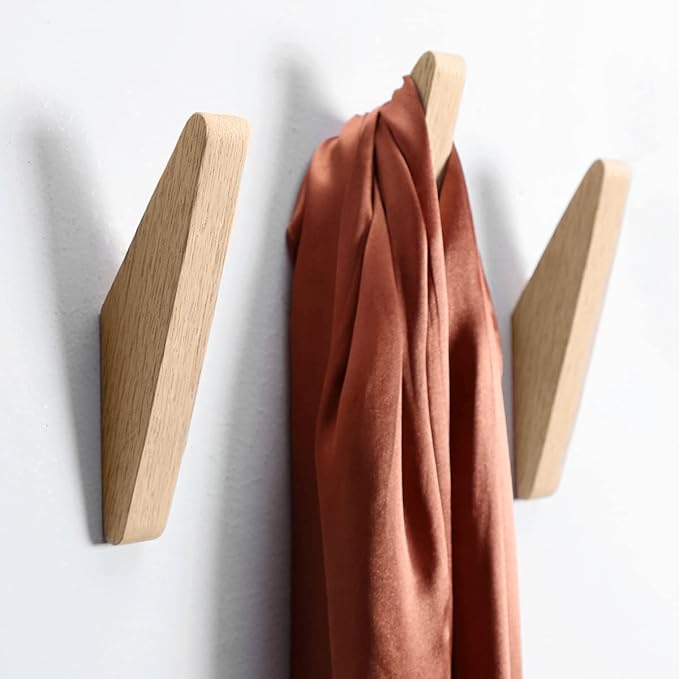 COCOYA 2Pack Natural Rubber Wood Wall Hooks 25 LBS - Image 5