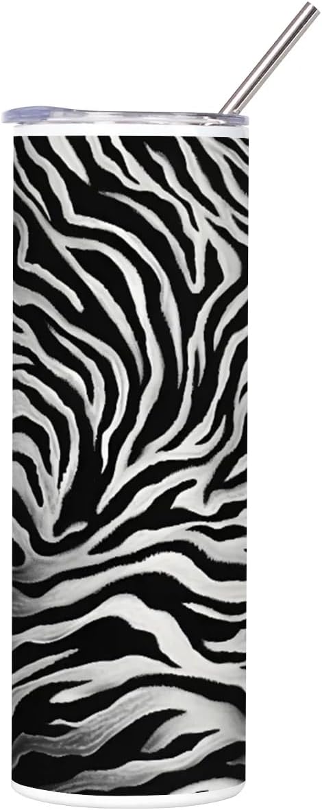 Zebra Pattern Marble 20 oz Tumbler with Lid and Straw Travel Coffee Mug Spill Proof Stainless Steel Double Wall Vacuum Insulated Cup