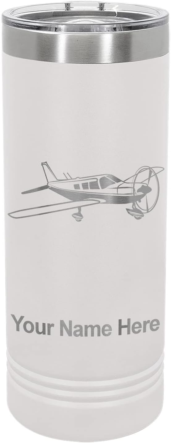 LaserGram 22oz Vacuum Insulated Skinny Tumbler, Low Wing Airplane, Personalized Engraving Included (White)