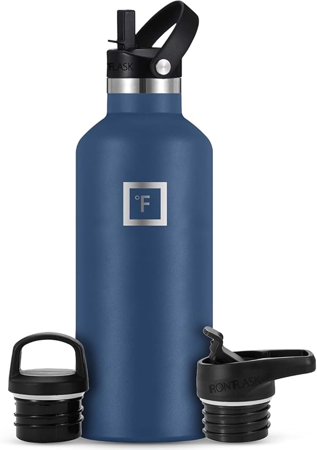 IRON °FLASK Camping & Hiking Hydration Flask with Straw, BPA-Free Insulated Stainless Steel Sports Water Bottle - 32 oz Twilight Blue