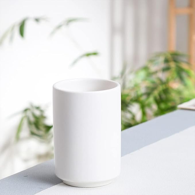 Japanese Style Ceramic Tea Cup, Handleless Ceramic Mug, Matte Glazed Couple Cup, Suitable for Drinking Water, Tea, Coffee (White)