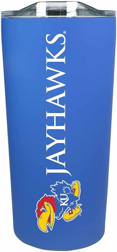 Campus Colors NCAA Stainless Steel Tumbler perfect for Gameday - 18 oz - Double Walled - Keeps Drinks Perfectly Insulated (Kansas Jayhawks - Royal)