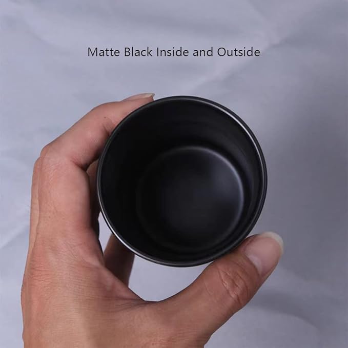 Japanese Ceramic Tea Cups, Handleless Ceramic Mugs, Simple Coffee Mugs, Solid Color Matte Glazed Tea Cups, Cups for Couples (Black)