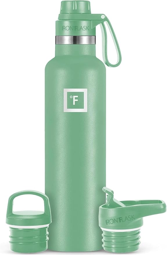IRON °FLASK Camping & Hiking Hydration Flask with Spout, BPA-Free Insulated Stainless Steel Sports Water Bottle - 24 oz Sage