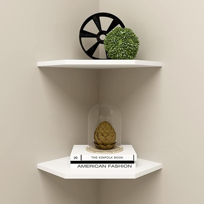 WELLAND 12-Inch Floating Corner Shelves Set of 2, Wall Mounted Storage Shelf - Image 9