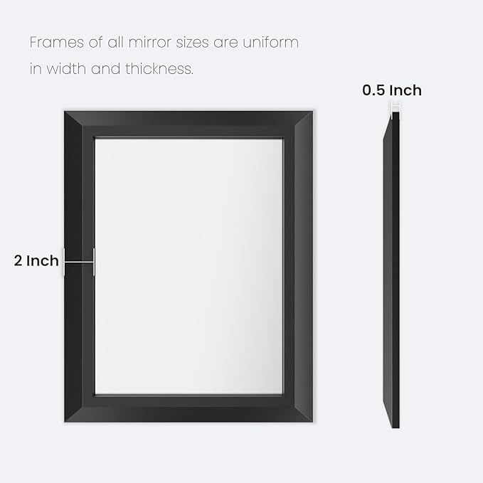 Amorho Black Bathroom Mirror, 24x36 Inch Thick Metal Framed Wall Mirrors - Image 7