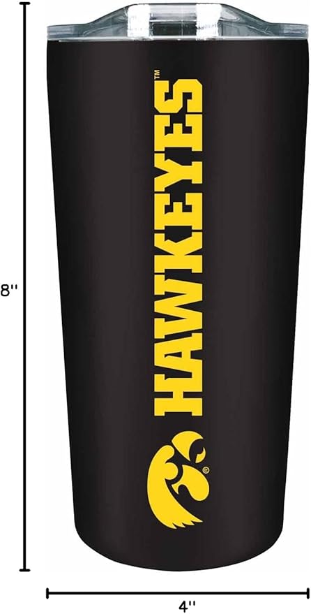 Campus Colors NCAA Stainless Steel Tumbler perfect for Gameday - 18 oz - Double Walled - Keeps Drinks Perfectly Insulated (Iowa Hawkeyes - Black)