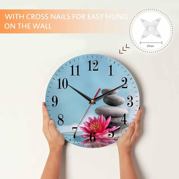 Mxocom Meditation Wall Clock Water Lily and Zen Stone Natural Still Relax 10 - Image 4