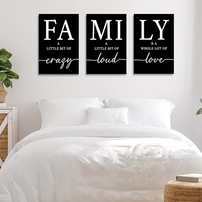 GUBIYU Black Home Dining Room Wall Art Set of 3 Family Sign Prints Canvas - Image 5
