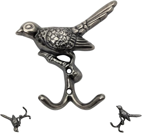 6 pcs Antique Silver Bird Decorative Wall Hooks - Image 2