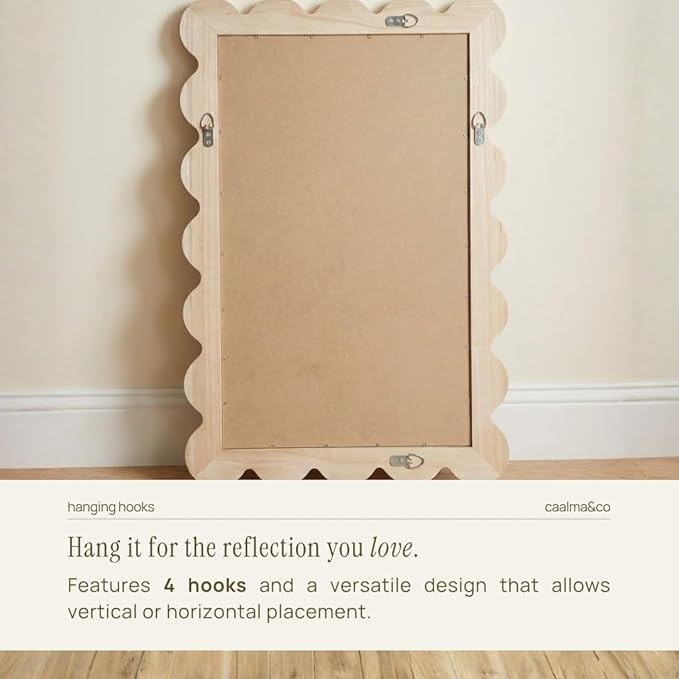 CAALMA Scalloped Wall Mirror 24 x 36 Rectangular, Bathroom Mirror, Mirrors - Image 7