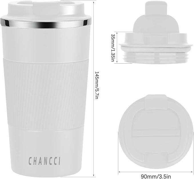 12oz Travel Coffee Mug Spill Proof, Insulated Coffee Mug with Lid, Leakproof Coffee Tumbler,Stainless Steel Vacuum Coffee Cup for Hot/Cold Drinks, Reusable Coffee Cup for Men Women -380ml,White