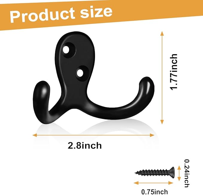 20 Pack Coat Hooks Wall Hooks for Hanging, Heavy Duty Double Prong Metal Hook - Image 7