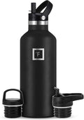 IRON °FLASK Camping & Hiking Hydration Flask with Straw, BPA-Free Insulated Stainless Steel Sports Water Bottle - 32 oz Midnight Black