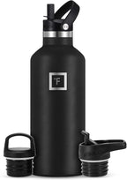 IRON °FLASK Camping & Hiking Hydration Flask with Straw, BPA-Free Insulated Stainless Steel Sports Water Bottle - 32 oz Midnight Black