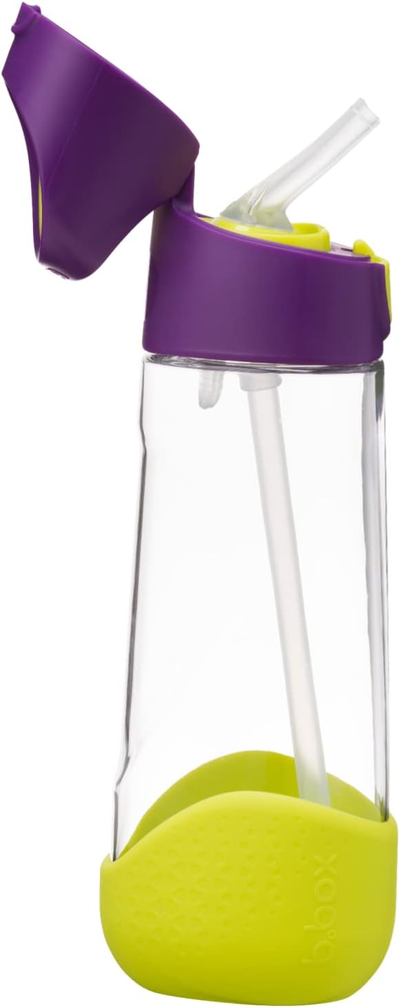 b.box 20oz Tritan Kids Water Bottle –Toddler Drink Bottle with Straw for School, Daycare, Travel w/Easy-Grip Triangular Design, Leak Proof Lid & Handle, BPA Free, Dishwasher Safe (Passion Splash)
