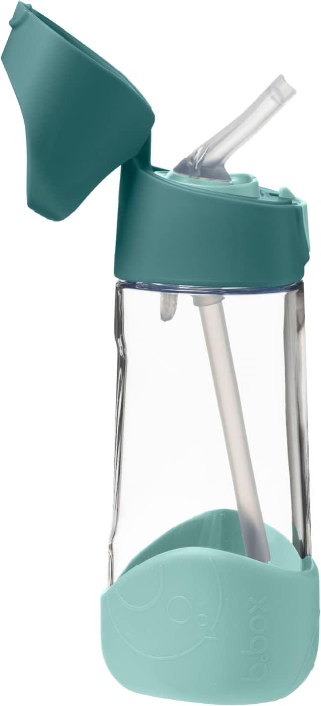b.box 15oz Tritan Kids Water Bottle – Toddler Drink Bottle with Straw for School, Daycare, Travel w/Easy-Grip Triangular Design, Leak Proof Lid & Handle, BPA Free, Dishwasher Safe (Emerald Forest)