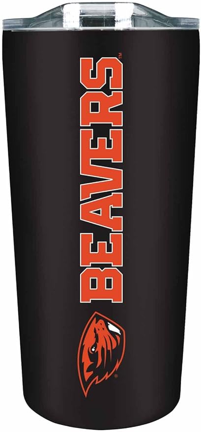 Campus Colors NCAA Stainless Steel Tumbler perfect for Gameday - 18 oz - Double Walled - Keeps Drinks Perfectly Insulated (Oregon State Beavers - Black)